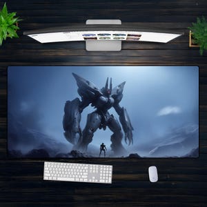 Mecha Robot XXL Mouse Pad, Giant Sci-Fi Mech Desk Mat, Futuristic Battle Gaming Mousepad, Cyber War Anime Decor for Gamer Setups