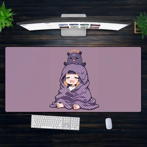かわいいちびガール XXL マウスパッド - ブランケットアート付き快適なアニメデスクマット、かわいいオタクゲーミングマット XL、美しくソフトなセットアップ装飾ギフト