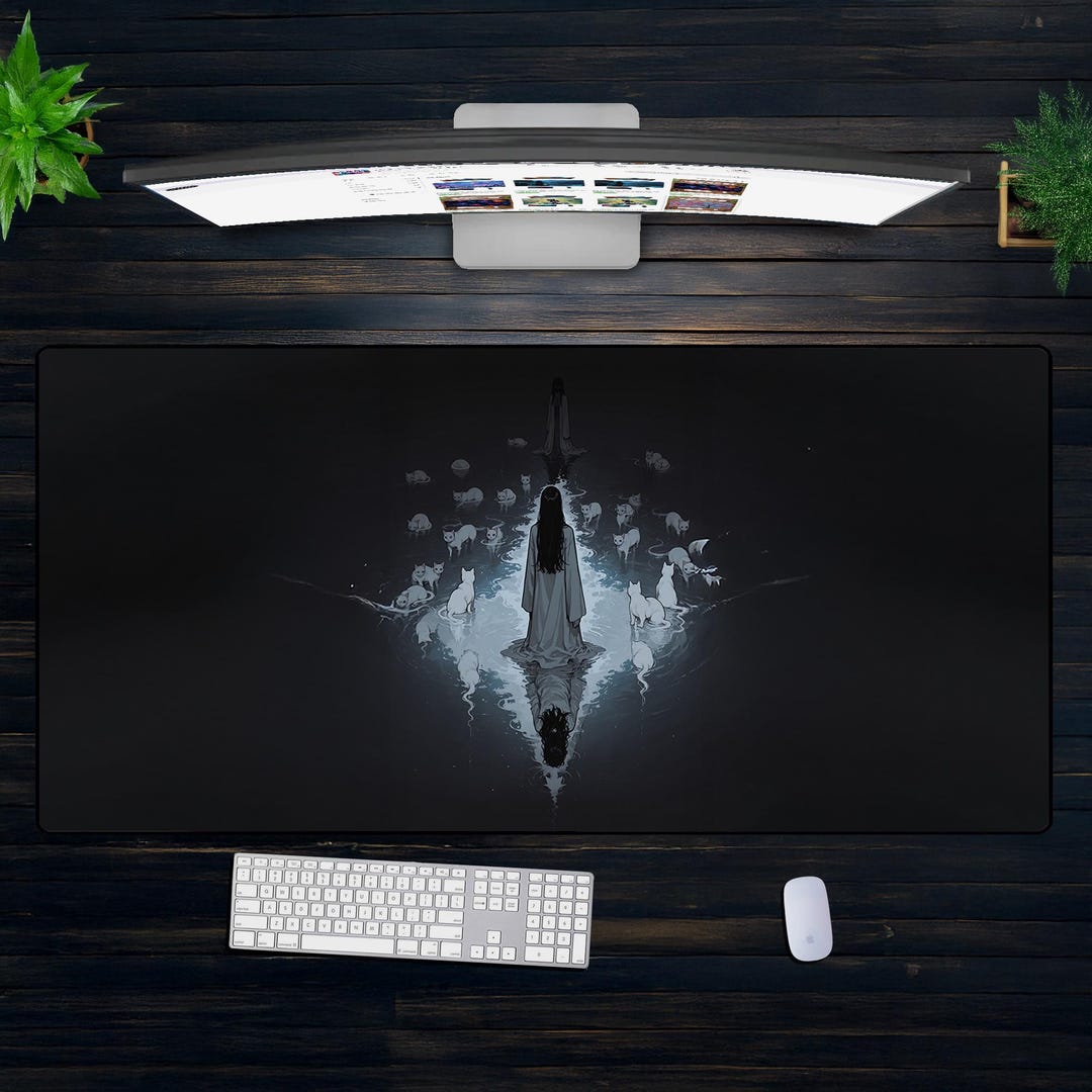 Dark Forest Cat Summoner Desk Mat – Gothic Fantasy Mouse Pad, Black ...