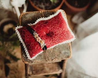 Deep rust lace pillow and velvet headband set