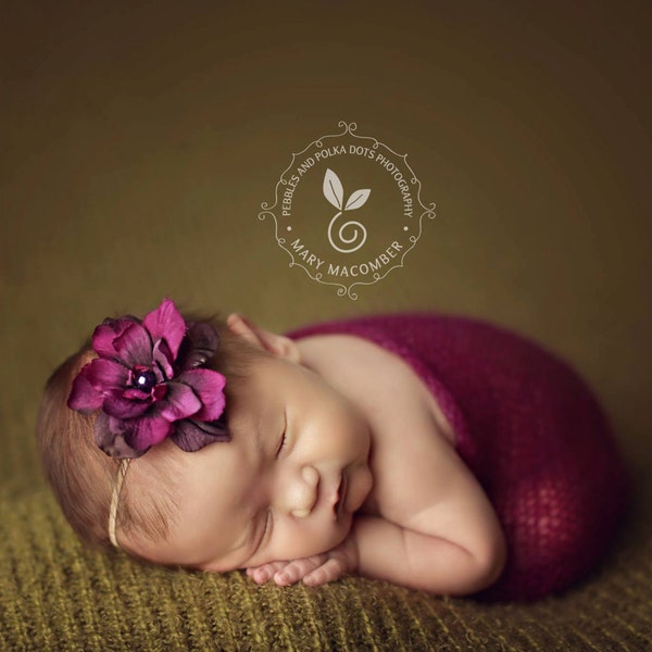 Skinny elastic plum purple flower headband for newborn baby or little girl, great photo prop