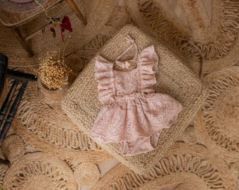 Toddler. Antique pink lace dress set