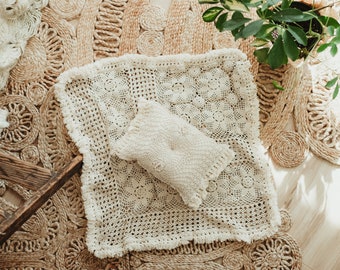 Fringed antique lace and pillow set