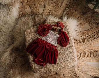 OOAK lace and velvet dress set