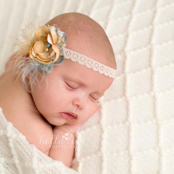 Blue and Bronze Flower Shabby Chic Headband