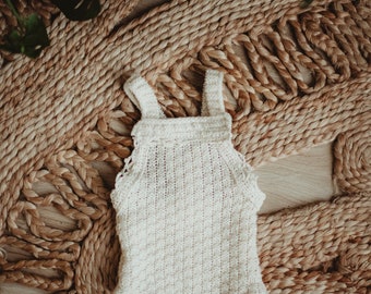 NB cream rib edged romper