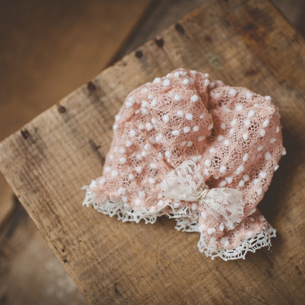 Peach and polka dot slouch hat.