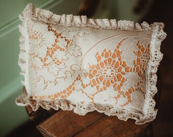SALE!  Golden yellow and vintage lace  pillow