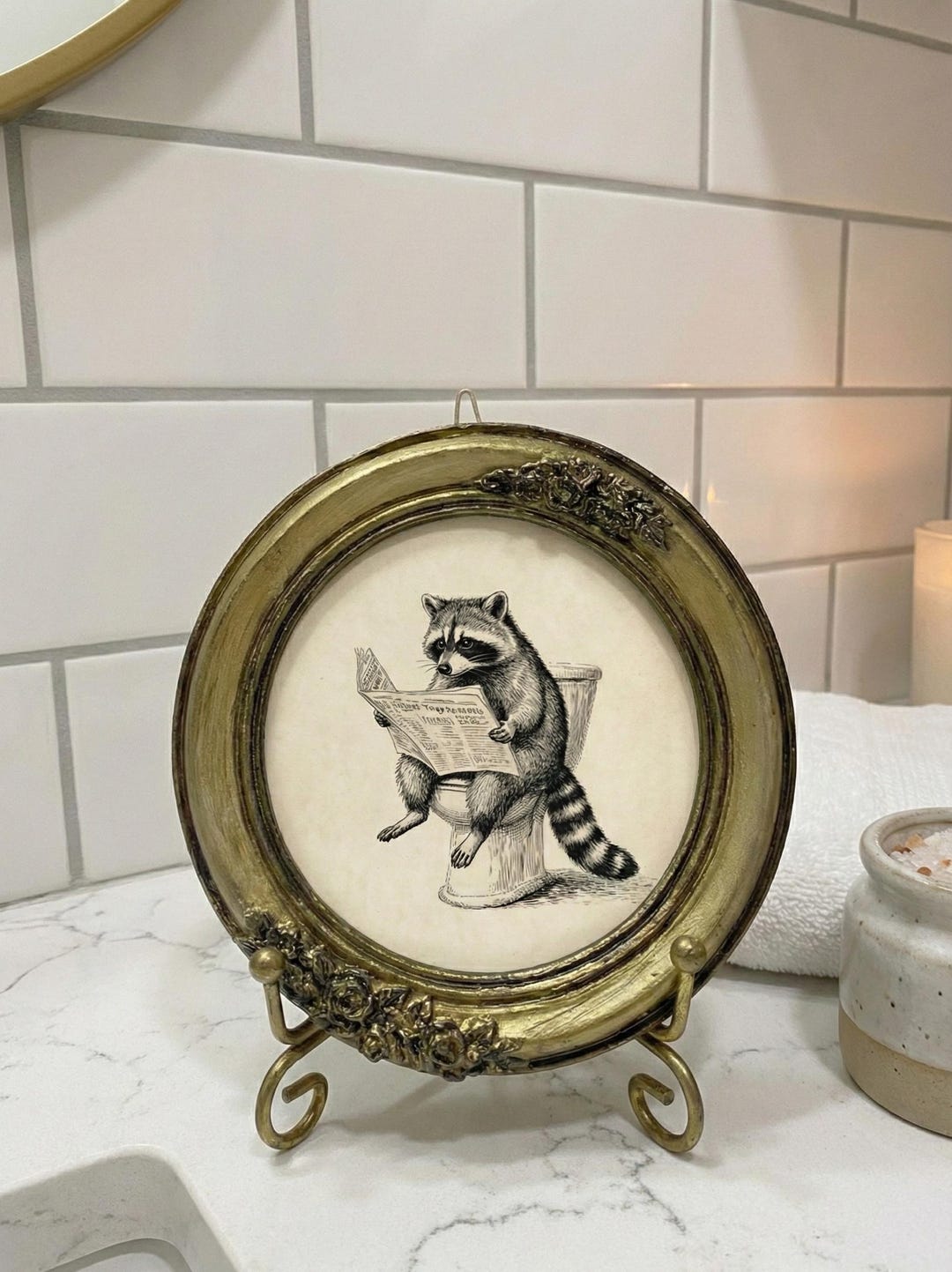 Funny Bathroom Art | Vintage Animal Sketch Print | Raccoon Retro Wall ...
