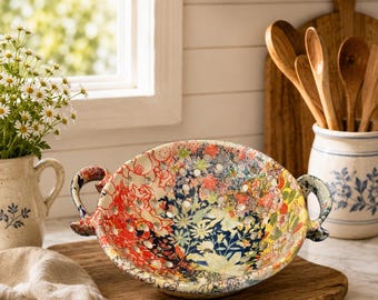 Passoire en céramique artisanale | Lave-fruits et légumes en grès | Bol de cuisine en céramique | Cadeau de pendaison de crémaillère. Objet décoratif bohème chic et fonctionnel.