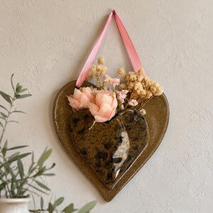 Handmade Ceramic Wall Pocket Vase with Dried Flowers | Stoneware Wall Vase | Boho Cottage Decor | Floral Wall Decor | Housewarming Gift