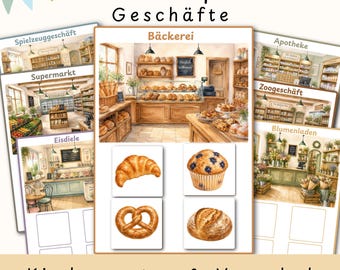 Sortierspiel Geschäfte & Läden | Montessori Lernspiel Kinder | Bildkarten Zuordnungsspiel| Legespiel Kindergarten Vorschule | PDF