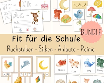 Vorschule BUNDLE | Reime, Anlaute, Lesen lernen, Silben | Sortierspiel Kindergarten Kita Vorschule | Montessori Material | PDF