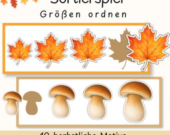 Größen Sortierspiel | Schatten Legespiel Montessori | Herbst Wald Kartenset | Kindergarten Kita Vorschule | Wahrnehmung, Feinmotorik | PDF