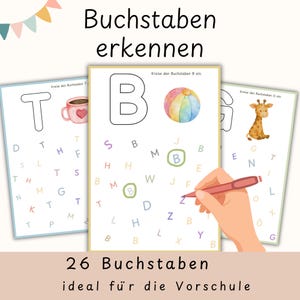 Find and circle the letters | ABC alphabet learning worksheets | Preschool, kindergarten, school | PDF printable template (German)