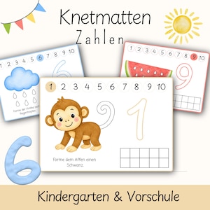 Zahlen Knetmatten Montessori | Knetvorlagen Mengen & Zahlen lernen| Sensorisches Spielzeug Knetmatten| Lernspiel Kindergarten Vorschule| PDF