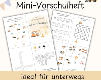 Juego de viaje en la obra | Juego educativo | Actividad con coches | Aprendizaje de números y motricidad fina | Cuaderno de ejercicios para jardín de infancia | Descargar PDF