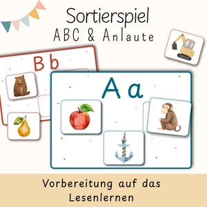 Montessori-spel med sortering av bokstäver | Initialljud för barn | Bildkortsmatchningsspel PDF | Matchningsspel för dagis och förskola |