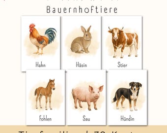 Bildkarten realistische Bauernhof Tiere | Montessori Lernkarten | Sprachförderung Kita Kindergarten Vorschule | Flashcards PDF