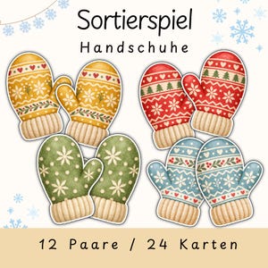 Sorteringshandskar | Vintermemoryspel | Matchande par | Koncentrationsfrämjande | Montessorimaterial-matchningsspel | Dagis/daghem | PDF
