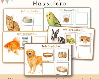 Sortierspiel Haustiere| Tiere Lernspiel Montessori| Bildkarten Zuordnungsspiel PDF | Legespiel Kindergarten Vorschule | PDF