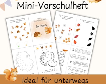 Actividad de viaje: Animales del bosque | Juego educativo | Cuaderno de actividades preescolares | Primeros números, conexión, motricidad fina | Folleto de aprendizaje para jardín de infancia | Descargar PDF