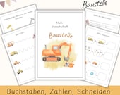 Vorschulheft Baustelle Arbeitsblätter Vorschule | Kindergarten Lernheft | Zahlen lernen, Buchstaben, Schneiden | Material Kita |PDF Download