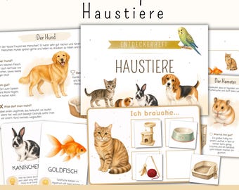 Entdeckerpaket Haustiere | Projektmappe Tiere Kita| Bildkarten, Sortierspiel Tiere, Basteln| Montessori Material Vorschule | PDF