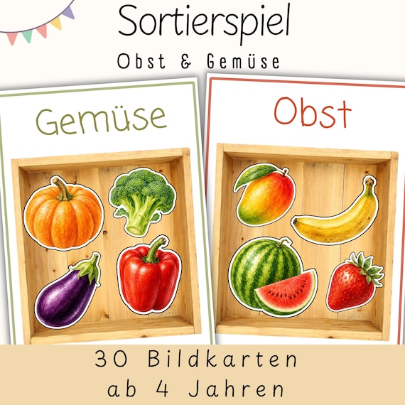 Obst & Gemüse Sortierspiel | Montessori Aktionstablett Beschäftigung Kind | Kindergarten Kita Vorschule | PDF Druck DIY Spiel