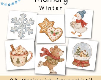 Memory Winter | Montessori Spiel Kleinkind | druckbares Memoryspiel Weihnachten | Sprachförderung Kita Vorschule Material | digital PDF