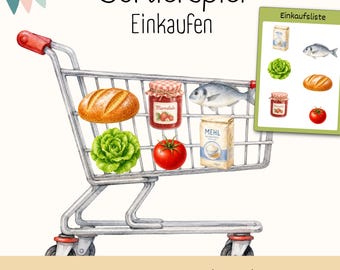 Sortierspiel Einkaufen | Einkaufswagen Legespiel | Wahrnehmung, Sprachförderung, Konzentration| Kindergarten Material Montessori | PDF