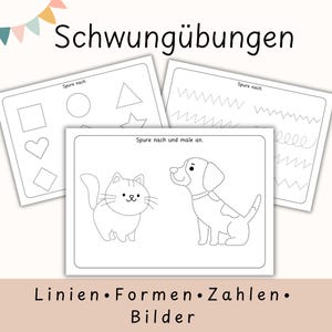 Schwungübungen Arbeitsblätter | Zahlen & Formen nachspuren | Feinmotorik Übungen| Arbeitsheft Vorschule Kindergarten Kita