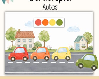 Sortierspiel Auto | Wahrnehmung, Muster erkennen, Konzentration| Kindergarten Material Vorschule | Farben lernen Legespiel | PDF