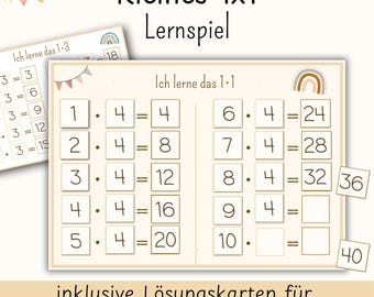Einmaleins Lernspiel | Kleines 1x1 lernen & üben |Sortierspiel Lernkarten Mathe 2.-3.Klasse | Lernmaterial Grundschule | Homeschooling | PDF