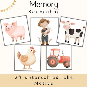 Farm Animals Memory Game | Farm Animals Picture Cards Montessori | Printable Memory Game | Toddler, Kindergarten, Preschool Material | Digital PDF