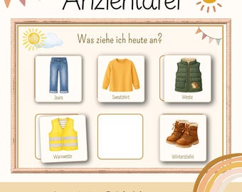 Anziehtafel Montessori | Bildkarten Kleidung Wetter | Organisation Material Erzieher | Kindergarten Kita Vorschule | PDF Deutsch