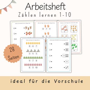 Werkboek voor kleuters: De getallen 1-10 leren | Werkbladen, leerboekje voor kleuters en peuters | Hoeveelheden herkennen | Montessori-materiaal voor kinderen vanaf 4 jaar