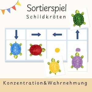 Sortierspiel Schildkröten | Wahrnehmung, Farben, Konzentration| Kindergarten Material Vorschule | Farben lernen Legespiel | PDF