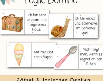 Domino Rätsel & Logik | Sortierspiel Montessori Material | Bildkarten Sprachförderung Kindergarten Vorschule | PDF digital