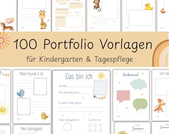 100 Portfolio Vorlagen Kita | Kindergarten Krippe Tagesmutter | Material Erzieher zum Ausdrucken | Vorlagen PDF Download