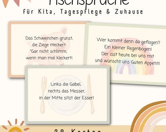 Tischsprüche Kindergarten & Tagespflege | Mahlzeiten Rituale Kartenset |Montessori Material Kita | PDF Deutsch