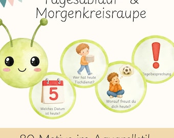 Círculo Matinal e Rotina Diária da Lagarta | Cartões Ilustrados para Creche | Visualizando a Rotina Diária no Jardim de Infância, Creche e Pré-escola | Materiais para Educadores | PDF
