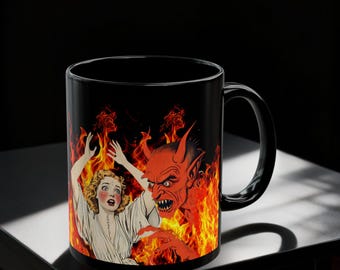 Retro Horror Coffee Mug, Religious Devil, Halloween Gift