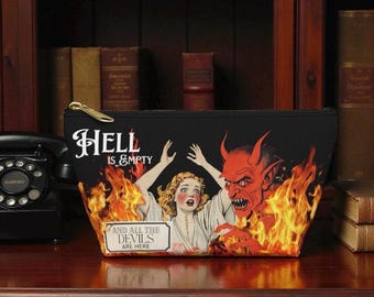 Hell is Empty Accessory Pouch | Vintage Demon Design, Makeup Bag, Cosmetic Organizer, Gift for Halloween, Unique Storage Solution