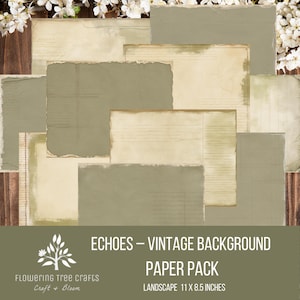 Echoes – Papel Digital Vintage Sujo | Fundos de Diário Imprimíveis | Kit Cinza Oliva | Envelhecido | Paisagem 11x8,5 | 300 DPI | PDF | JPG