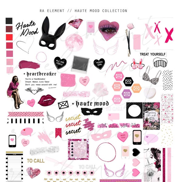 The Haute Mood Collection | Luxe Digital planner stickers, Magazine Collage stickers, Goodnotes Stickers, 85 Pre-cropped PNGs | CL23