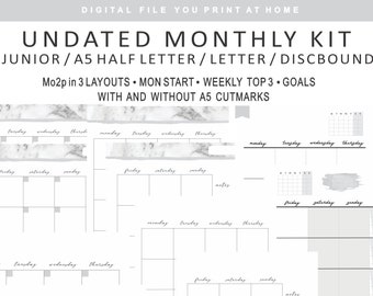 DIGITAL Month and/or Vertical Week Planner Insert | 16 Pages | Marble, Black and White | Simply Aesthetic Minimalist Planner AP02