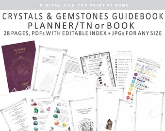 DIGITAL A5/Resizable Crystals & Gemstones Guidebook Correspondence Pages | A-Z Crystals Index, Covers, Intro, Zodiac, Chakra, Notes AP19