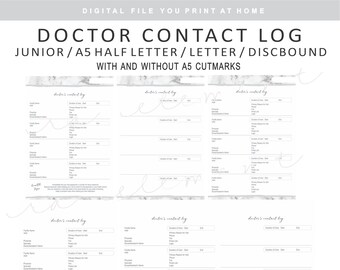 DIGITAL Spoonie Doctor Contact Tracker Planner Insert | 6 Pages | Marble, Black, White | Simply Aesthetic Minimalist Functional Planner AP09