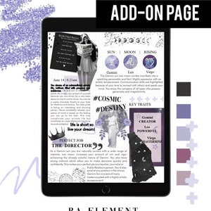 Kosmische geboortehoroscoop paginasjabloon add-on | Afdrukbare en digitale planner-sjablonen, iPad Goodnotes-covers, moodboard, dagboekpagina | CPL03